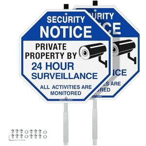 Security Signs Private Property Video Surveillance Sign with 42" Stake, 2-Pack